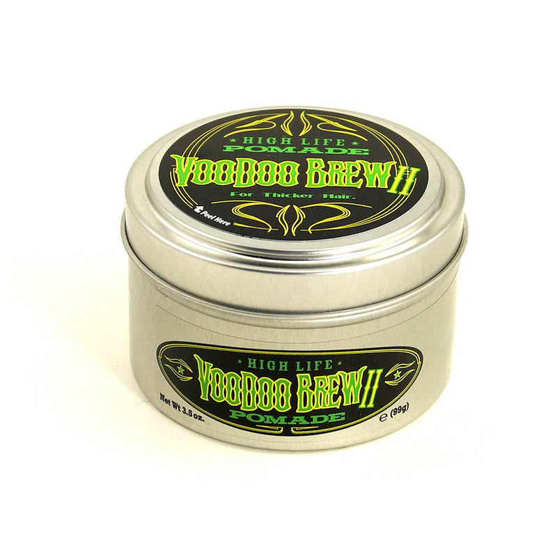 High Life Voodoo Brew 2 Pomade - metalen blik met zwart-groen etiket, vooraanzicht