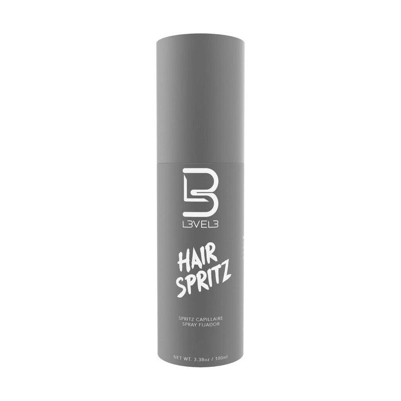 Level3 Hair Spritz - grijze sprayfles vooraanzicht met etiket, witte studio