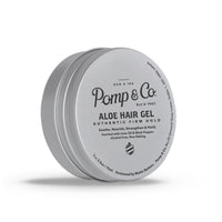 Pomp & Co. Aloe Hair Gel - zilveren blik onder een hoek, deksel zichtbaar