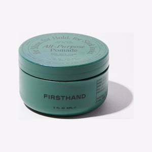 Firsthand Supply All-Purpose Pomade, edestä kuvattu vihreä suljettu purkki, sivu näkyvissä