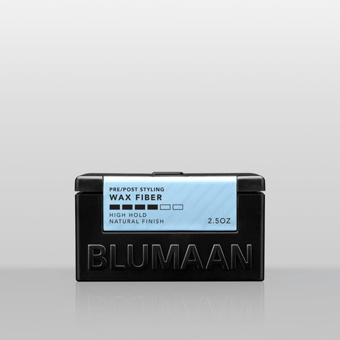 Blumaan Wax Fiber - musta purkki edestäpäin, vaaleansininen etiketti, high pito