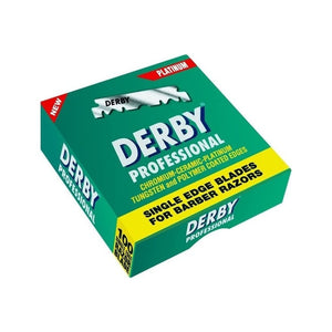 Derby Professional Single Edge Mesjes 100 stuks - groen doosje, schuin vooraanzicht