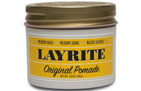 Layrite Original Pomade - vooraanzicht pot met geel etiket en gouden deksel