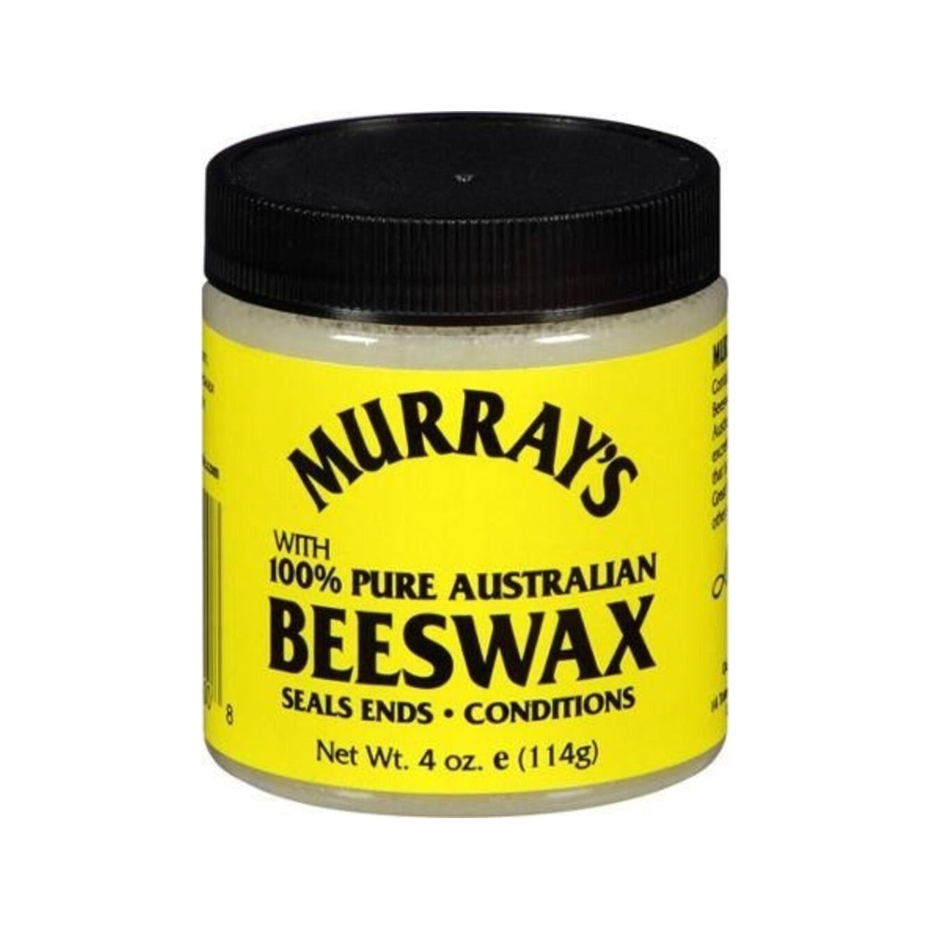 Murrays Beeswax - etukuva keltaisesta purkista valkoisella taustalla