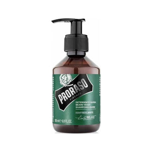 Proraso Partashampoo Rinfrescante - etukuva ruskeasta pumppupullosta, jossa on vihreä etiketti
