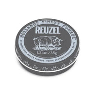 Reuzel Extreme Hold Matte Pomade - bovenaanzicht grijs travel-size blik van 35 gram