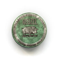 Reuzel Green Grease Medium Hold Pomade - bovenaanzicht groen blik met varken-logo