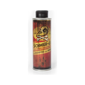 Schmiere Ex Shampoo - metallipullo vintage-etiketillä ja pääkallokuvituksella