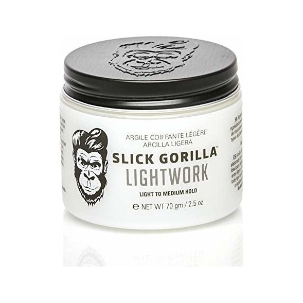 Slick Gorilla Lightwork - suljettu purkki mustalla kannella ja Light to Medium Hold etiketissä