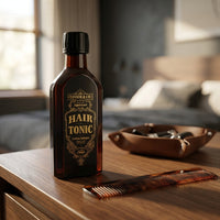 Tonsor & Cie Hair Tonic Citrus - fles op nachtkastje naast kam